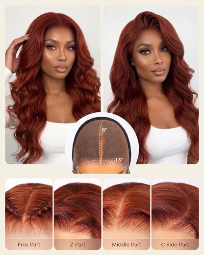 Arabella 13x6 Three-Go™ Reddish Brown Glueless Wig Loose Body Wave With Drawstring 100% Human Hair Wig