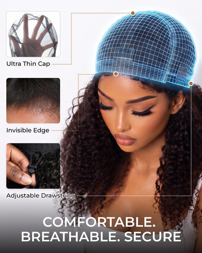Arabella 3 In 1 Half Wig Jerry Curly with Burmese Curly Wig Invisible Drawstring Natural Black Endless Styles No Glue No Lace Install