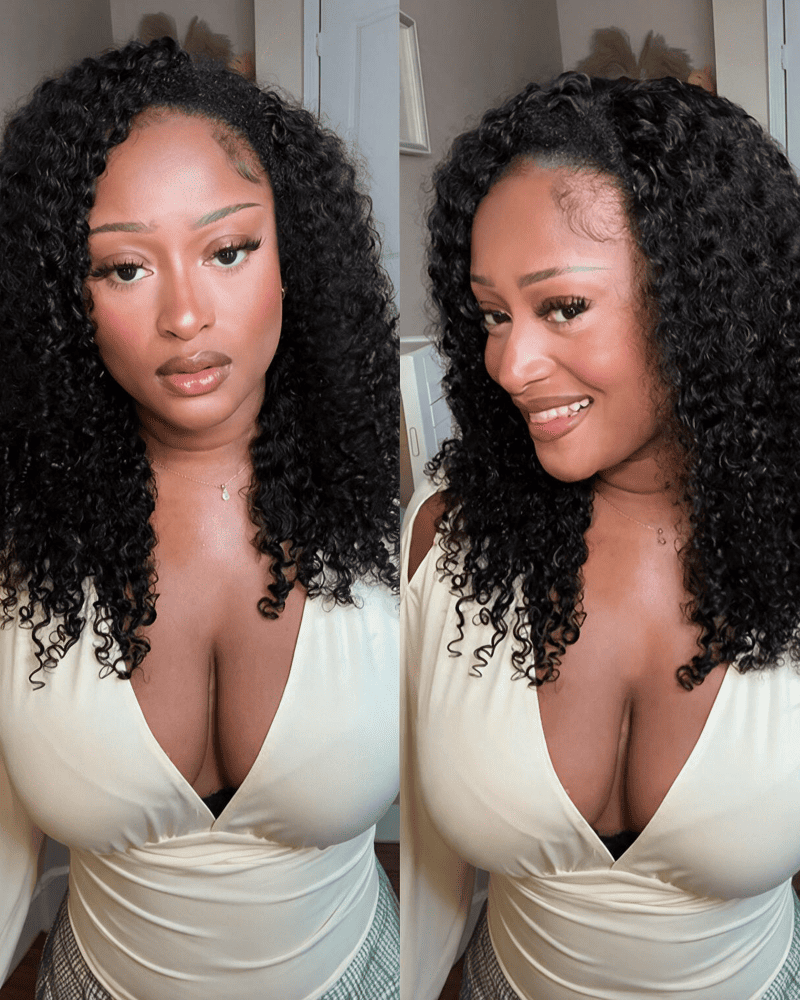 Arabella 3 In 1 Half Wig Afro Kinky Curly Wig Invisible Drawstring Natural Black Endless Styles No Glue No Lace Install
