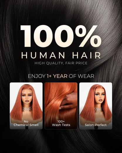 Arabella 6x5 Invisible Knots Glueless Ginger Brown Straight Bob Wig Pre-cut Lace Beginner Friendly