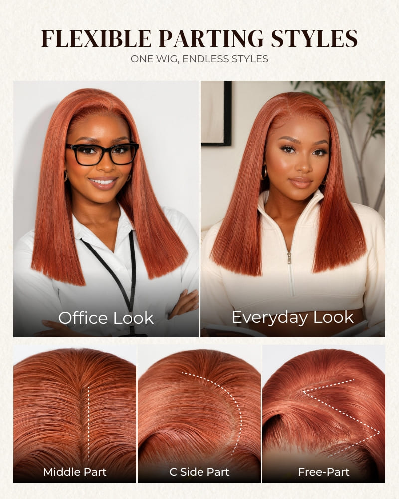Arabella 6x5 Invisible Knots Glueless Ginger Brown Straight Bob Wig Pre-cut Lace Beginner Friendly