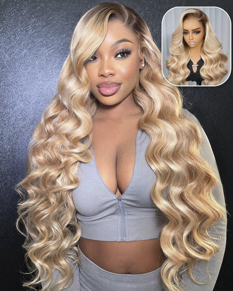 Arabella 6x5 invisible knots Glueless Loose Body Wave Wig Pre-cut Lace Brown Blonde Ombre Beginner Friendly