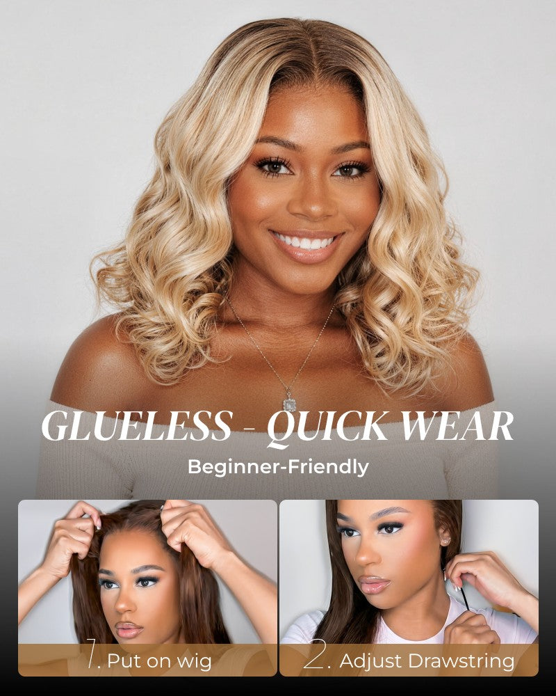 Arabella 6x5 invisible knots Glueless Loose Body Wave Bob Wig Pre-cut Lace Brown Blonde Ombre Beginner Friendly