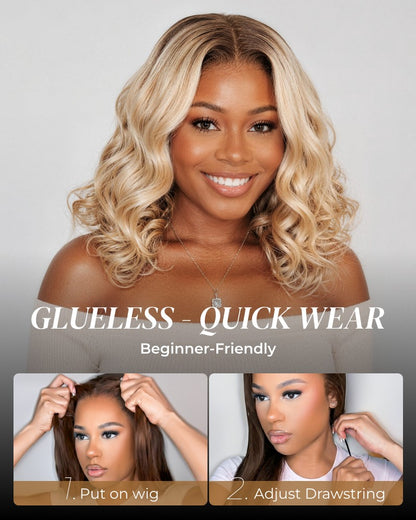 Arabella 6x5 invisible knots Glueless Loose Body Wave Bob Wig Pre-cut Lace Brown Blonde Ombre Beginner Friendly