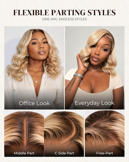 Arabella 6x5 invisible knots Glueless Loose Body Wave Bob Wig Pre-cut Lace Brown Blonde Ombre Beginner Friendly