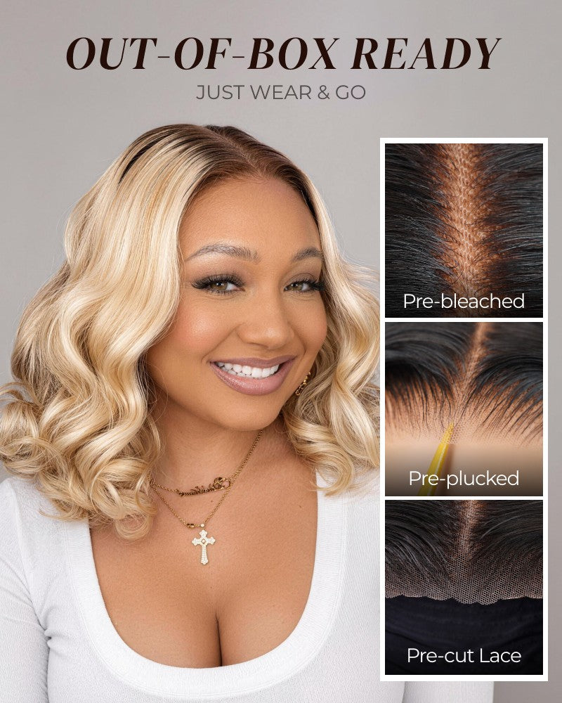 Arabella 6x5 invisible knots Glueless Loose Body Wave Bob Wig Pre-cut Lace Brown Blonde Ombre Beginner Friendly