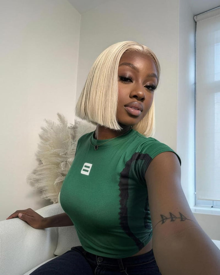 Arabella 6x5 Invisible Knots Glueless &amp; 13x4 Frontal Lace Straight Bob Wig Pre-cut Lace 613 Blonde Beginner Friendly