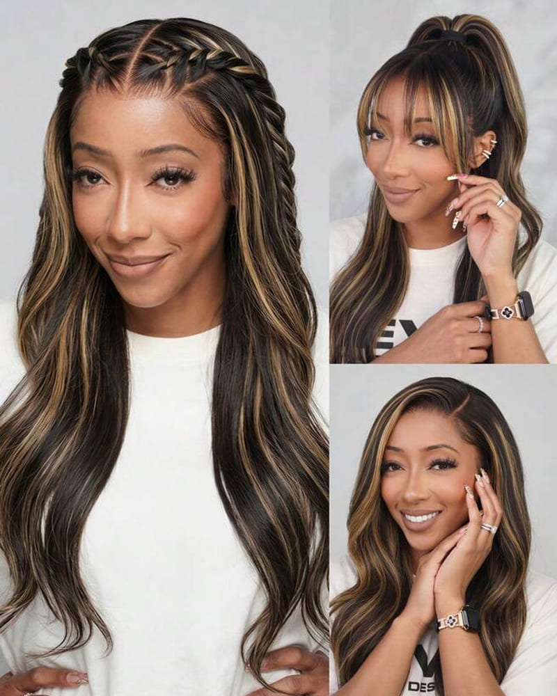 Arabella 6x5 Invisible Knots Glueless Balayage Highlight Body Wave/Silky Straight Wig Realistic Hairline