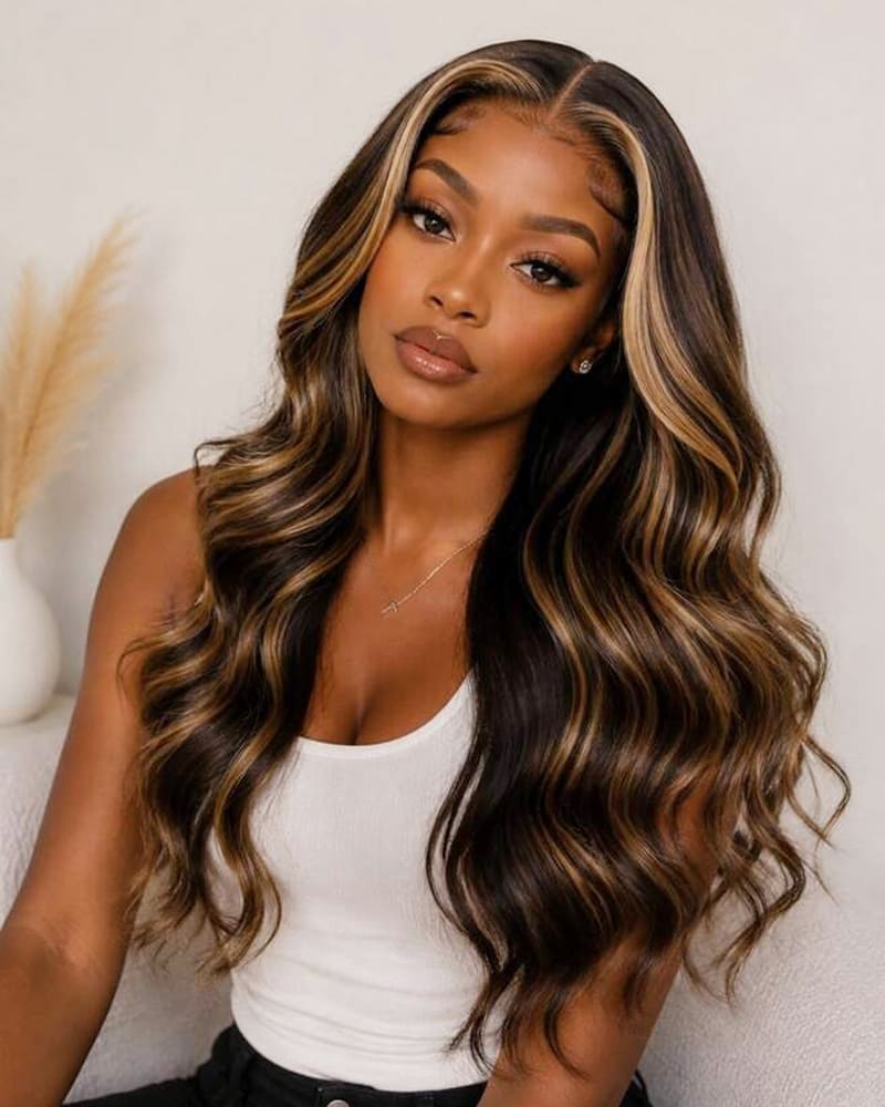 Arabella 6x5 Invisible Knots Glueless Balayage Highlight Body Wave/Silky Straight Wig Realistic Hairline