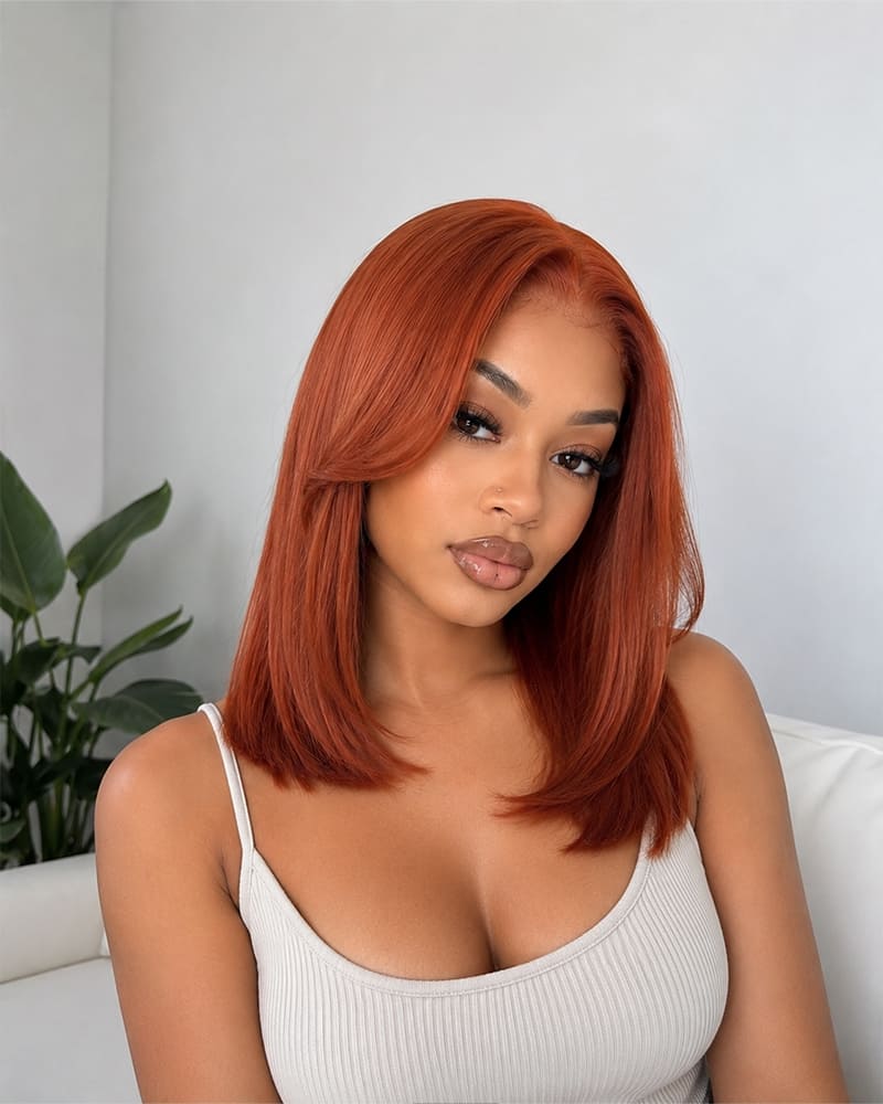 Arabella Hair Arabella 6x5 Invisible Knots Glueless Ginger Brown Straight Bob Wig Pre-cut Lace Beginner Friendly