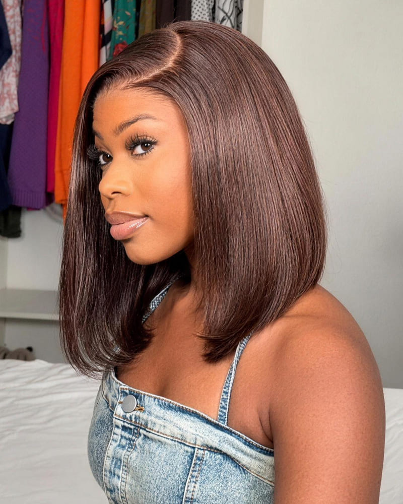 Arabella 13x6 Three-Go™ 280% High Density Chocolate Brown Glueless Wig Straight Bob Wig  With Drawstring