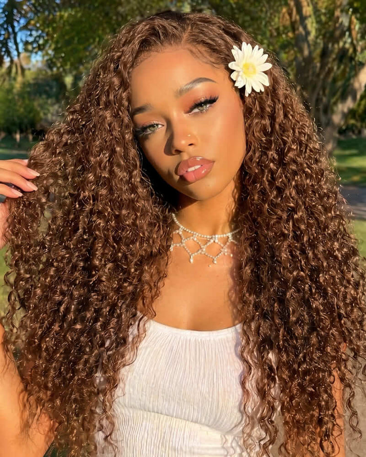 Arabella 13x6 Three-Go™ Chocolate Brown Glueless Wig Water Wave With Drawstring 100% Human Hair Wig