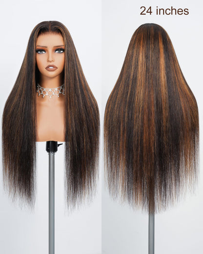 Arabella 6x5 invisible knots Glueless Auburn Highlights on Black Hair Body Wave Wig Invisible Knots Realistic Hairline