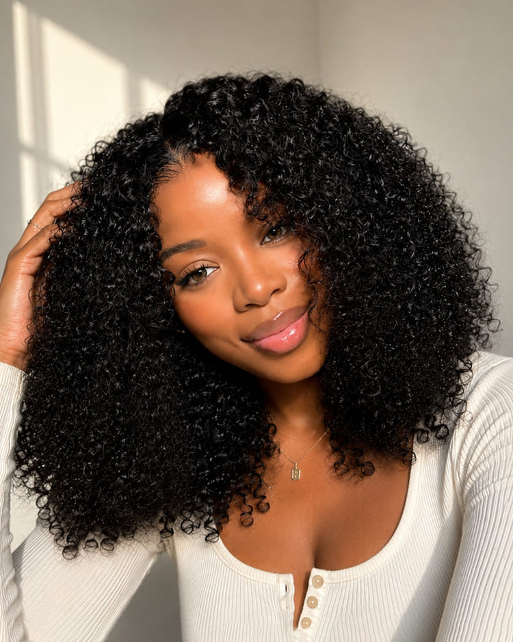 Arabella 13x5 Lace Glueless Jerry Curly Bob Wig With Pre-Cut Lace Invisible Knots Natural Black Virgin Hair Wig