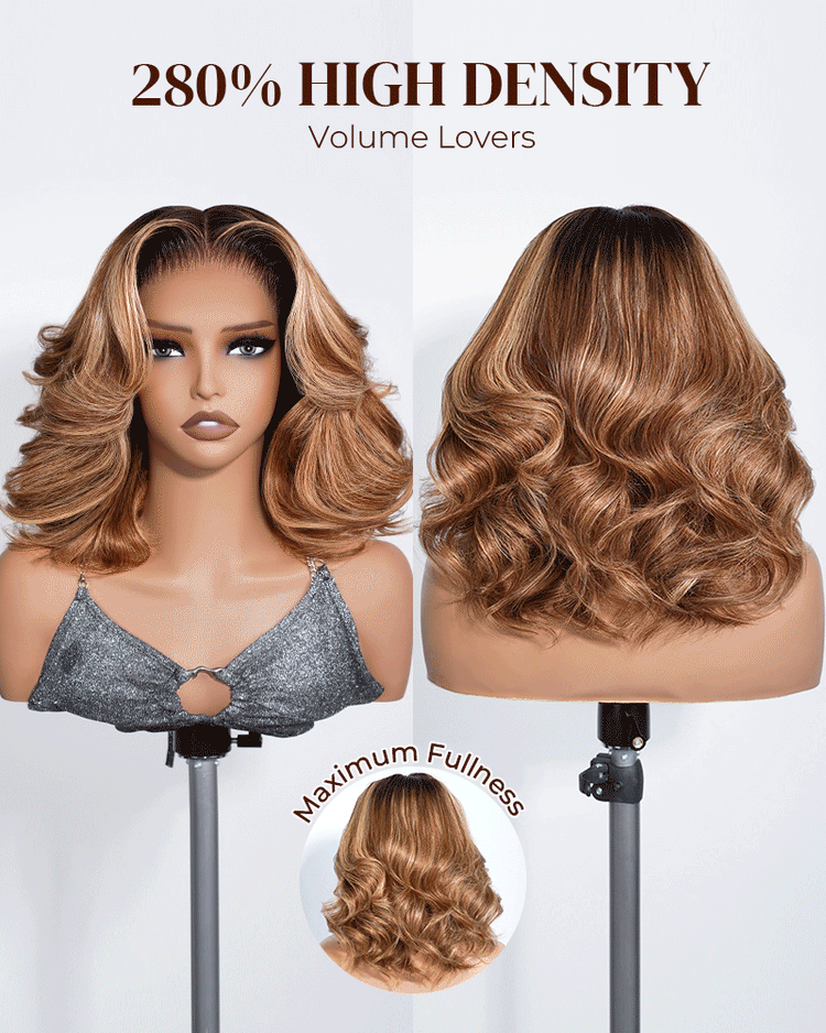 Arabella 13x6 Three-Go™ 280% High Density Ombre Highlight Honey Blonde Glueless Wig Loose Body Wave Bob Wig With Drawstring