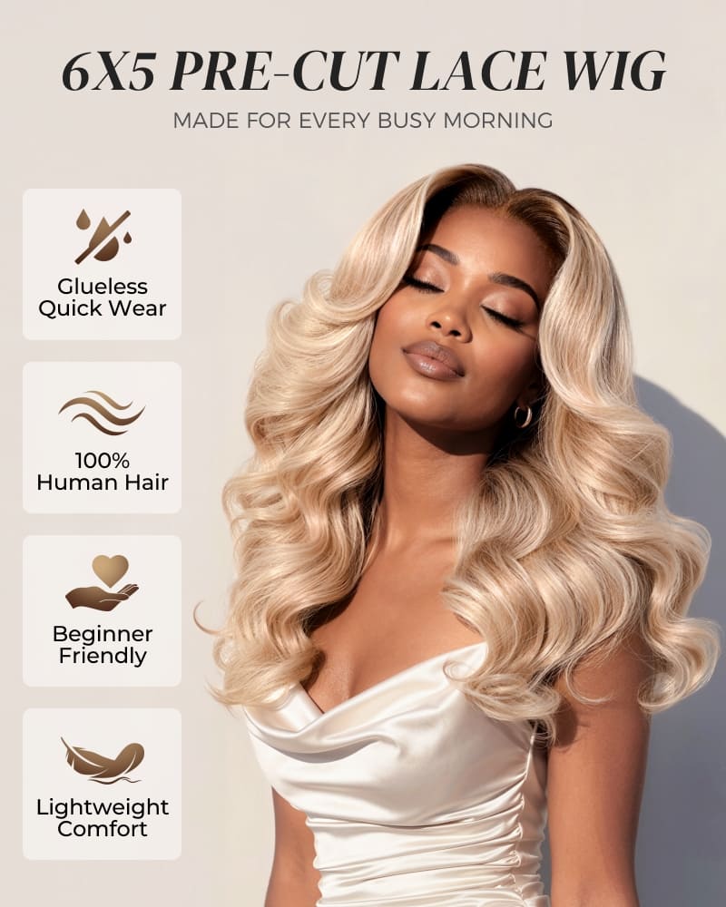 Arabella 6x5 invisible knots Glueless Loose Body Wave Wig Pre-cut Lace Brown Blonde Ombre Beginner Friendly