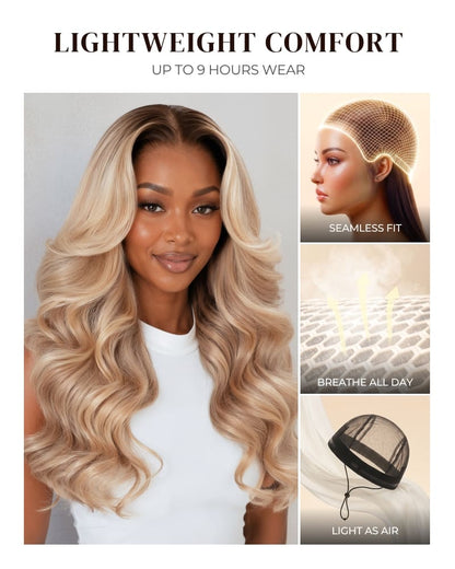 Arabella 6x5 invisible knots Glueless Loose Body Wave Wig Pre-cut Lace Brown Blonde Ombre Beginner Friendly