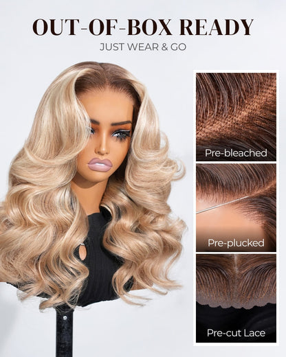 Arabella 6x5 invisible knots Glueless Loose Body Wave Wig Pre-cut Lace Brown Blonde Ombre Beginner Friendly