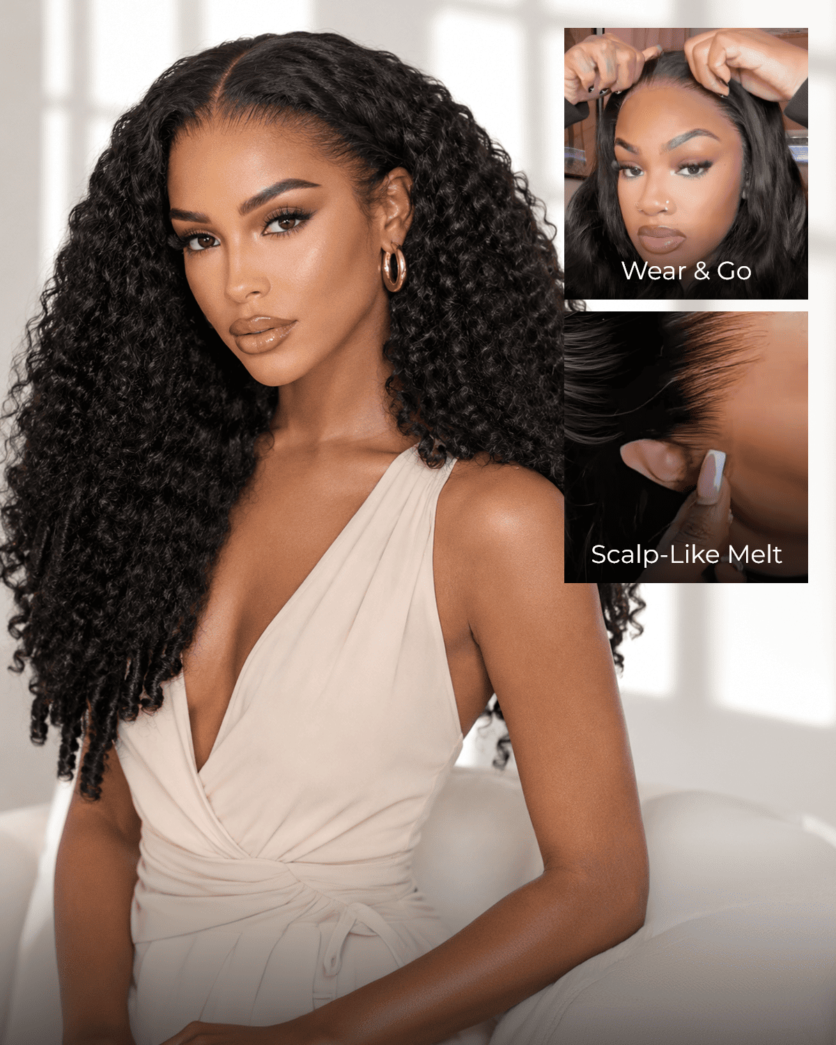 Arabella Zerowear™ 13x6 Invisible HD Lace Glueless Wig Jerry Curly with Burmese Curly With Drawstring Natural Black 100% Human Hair Wig
