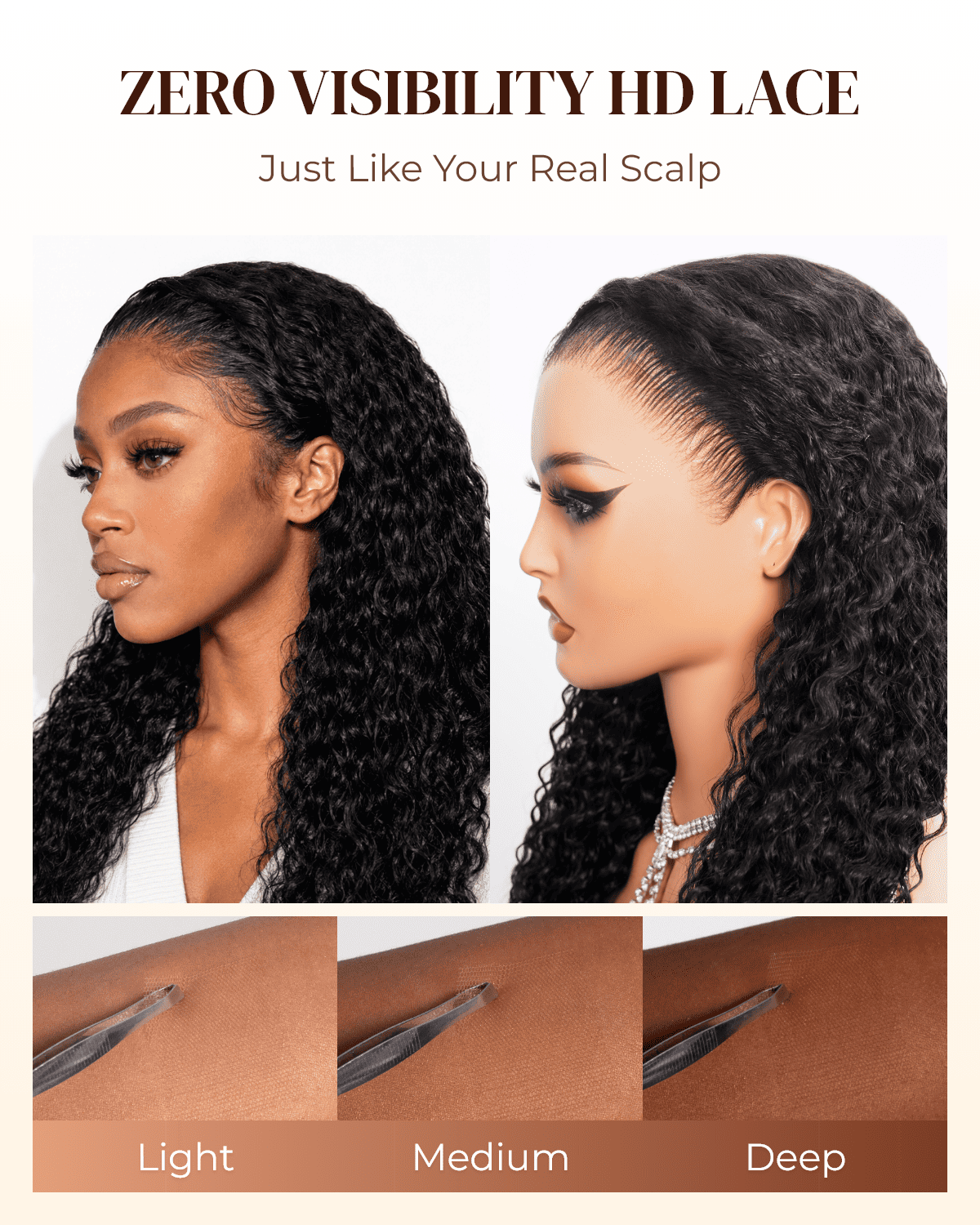 Arabella Zerowear™ 13x6 Invisible HD Lace Glueless Wig Jerry Curly with Burmese Curly With Drawstring Natural Black 100% Human Hair Wig