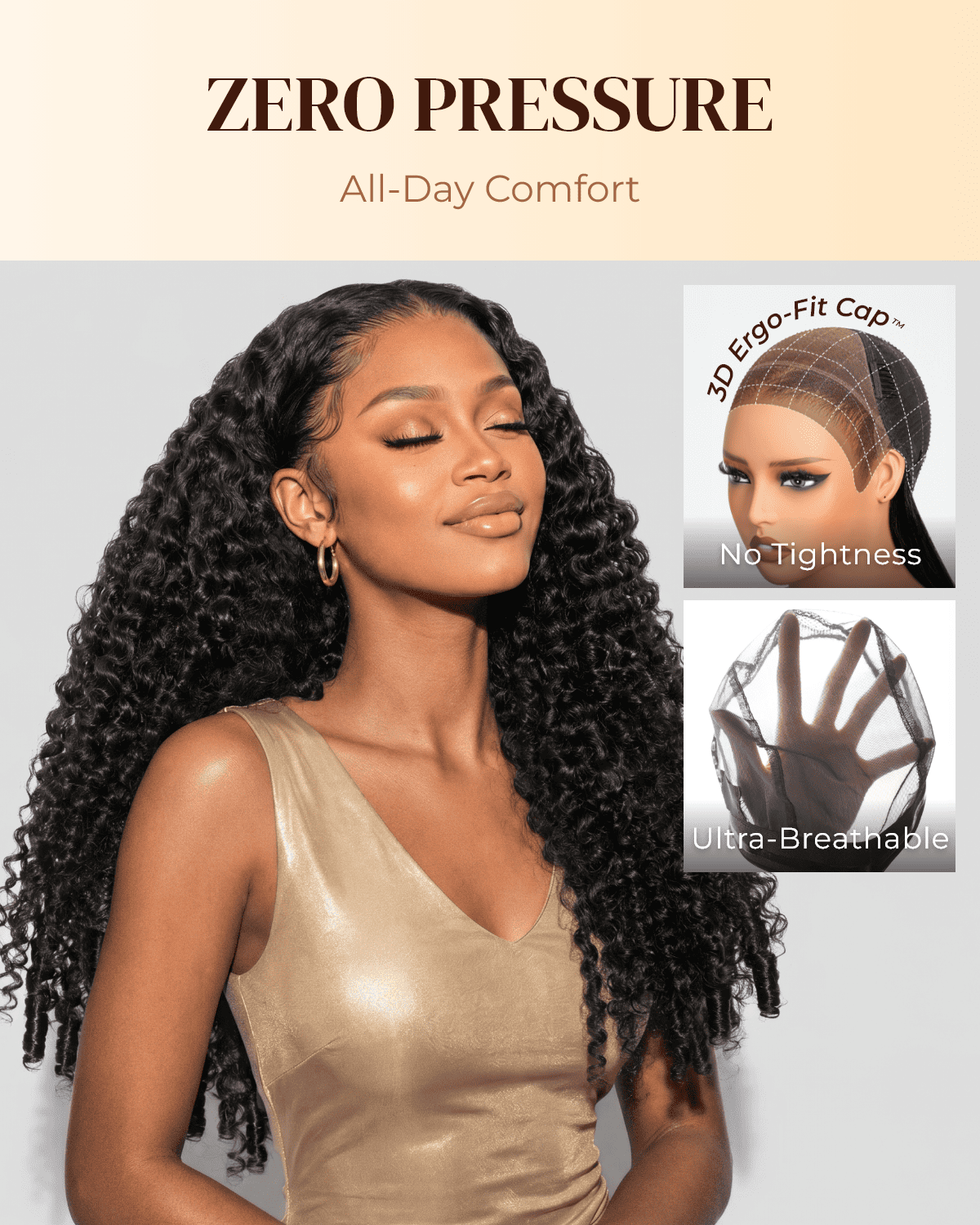 Arabella Zerowear™ 13x6 Invisible HD Lace Glueless Wig Jerry Curly with Burmese Curly With Drawstring Natural Black 100% Human Hair Wig