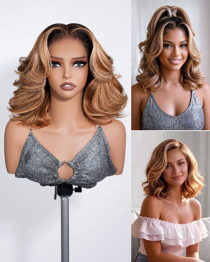 Arabella 13x6 Three-Go™ 250% High Density Ombre Highlight Honey Blonde Glueless Wig Loose Body Wave Bob Wig With Drawstring