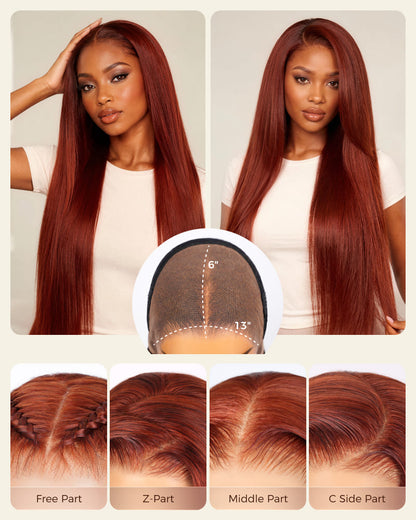 Arabella 13x6 Three-Go™ Reddish Brown Glueless Wig Straight With Drawstring 100% Human Hair Wig