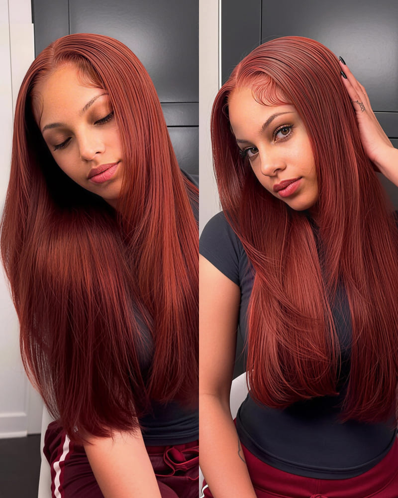 Arabella 13x6 Three-Go™ Reddish Brown Glueless Wig Straight With Drawstring 100% Human Hair Wig
