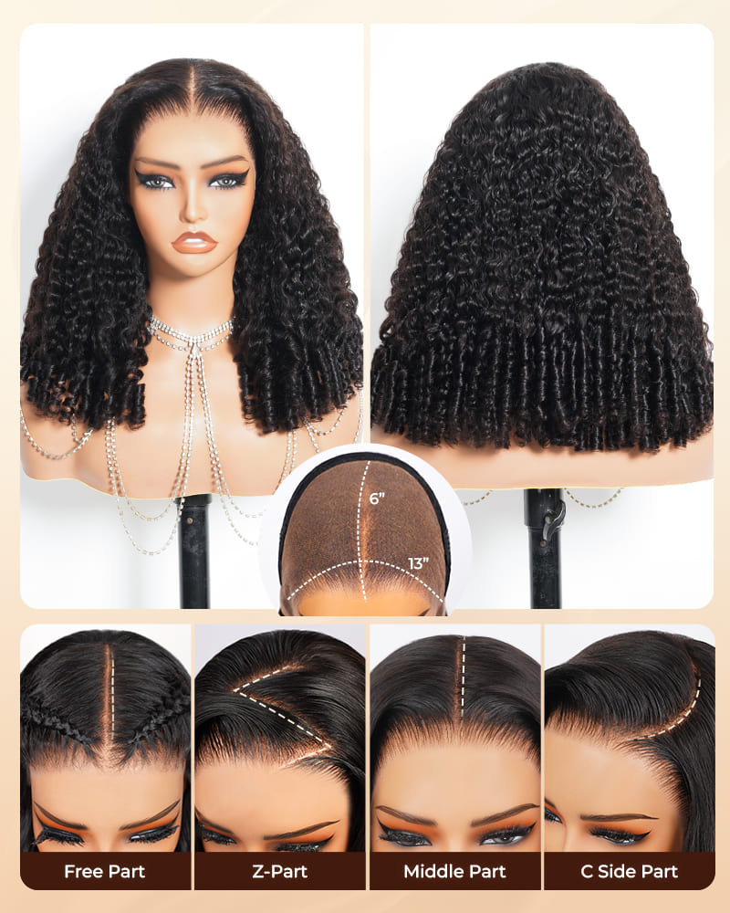 Arabella 13x6 Three-Go™ Natural Black Glueless Wig Jerry Curly with Burmese Curly With Drawstring 100% Human Hair Wig