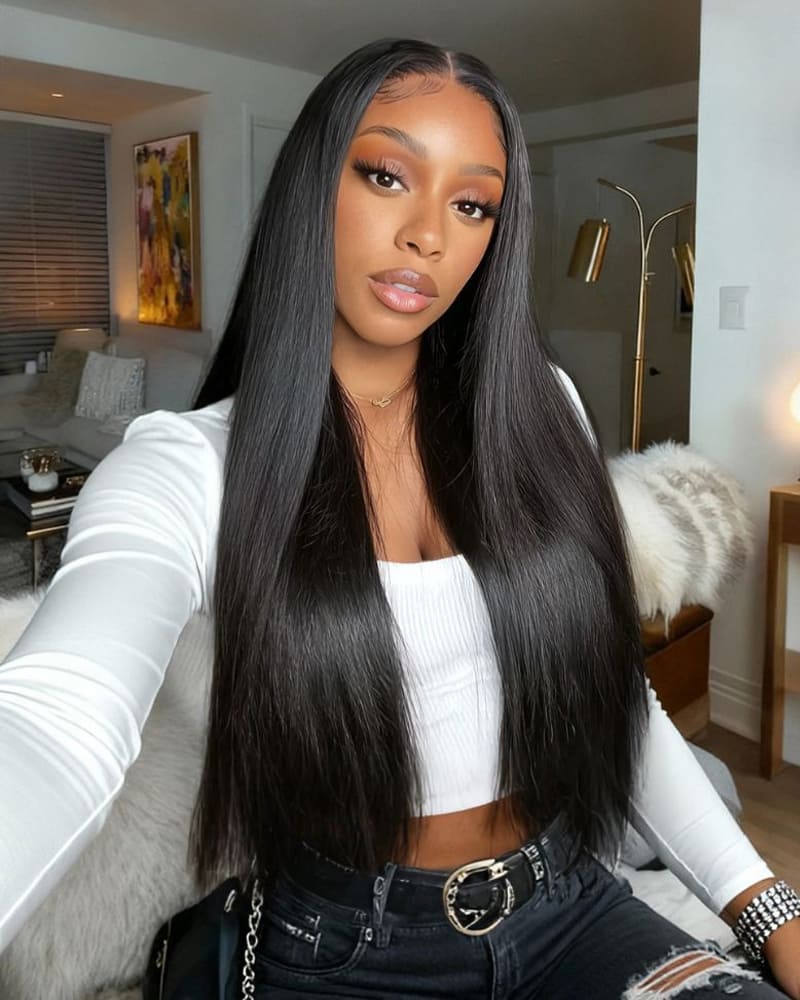Arabella 13x6 Three-Go™ Glueless Wig Silky Straight With Drawstring Natural Black 100% Human Hair Wig