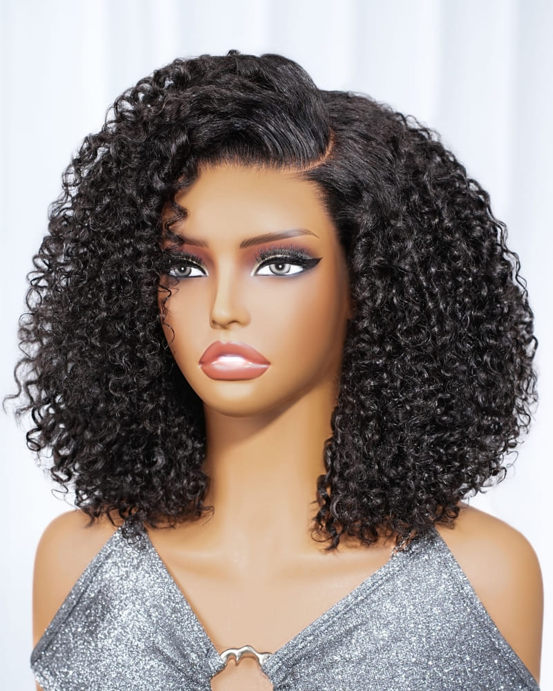 Arabella 13x5 Lace Glueless Pixie Curly Bob Wig With Pre-Cut Lace Invisible Knots Natural Black Virgin Hair Wig