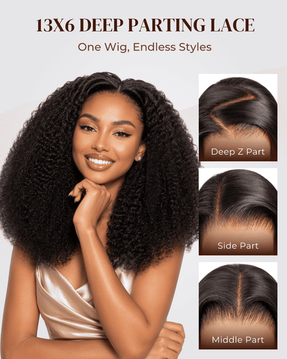 Arabella Zerowear™ 13x6 Invisible HD Lace Glueless Wig Afro Curly With Drawstring Natural Black 100% Human Hair Wig