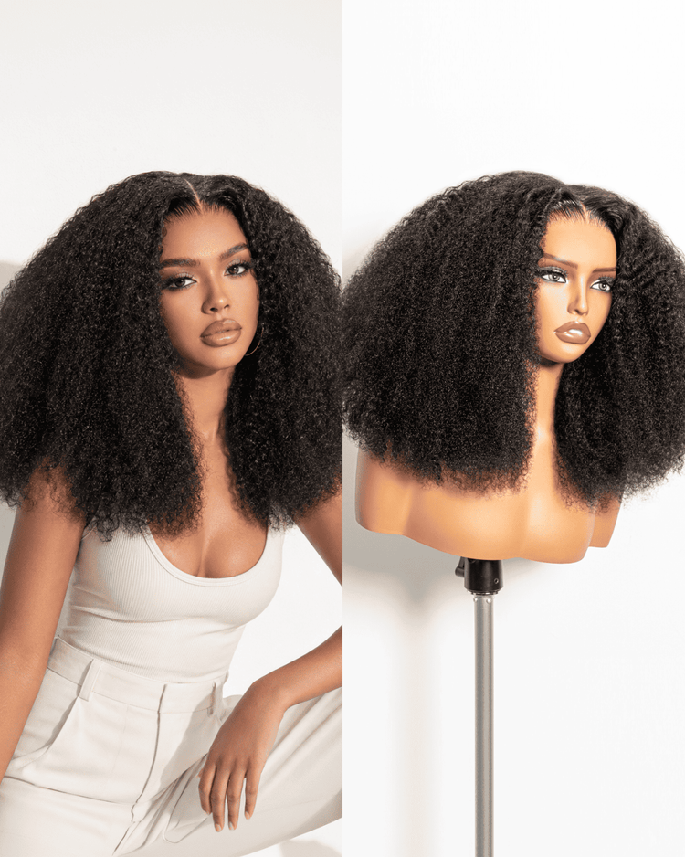 Arabella Zerowear™ 13x6 Invisible HD Lace Glueless Wig Afro Curly With Drawstring Natural Black 100% Human Hair Wig