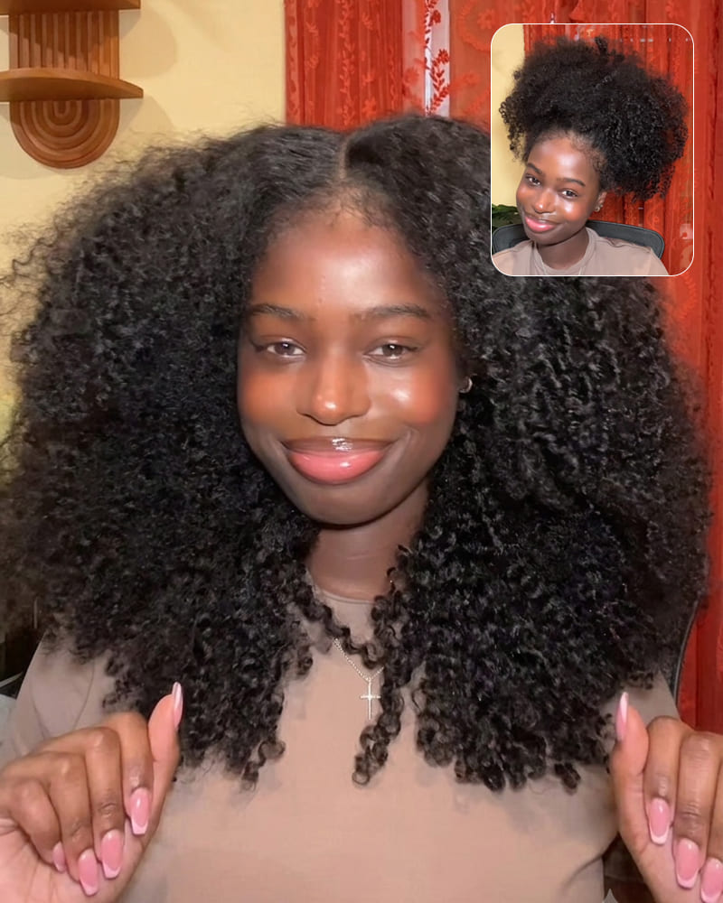 Arabella Zerowear™ 13x6 Invisible HD Lace Glueless Wig Afro Curly With Drawstring Natural Black 100% Human Hair Wig