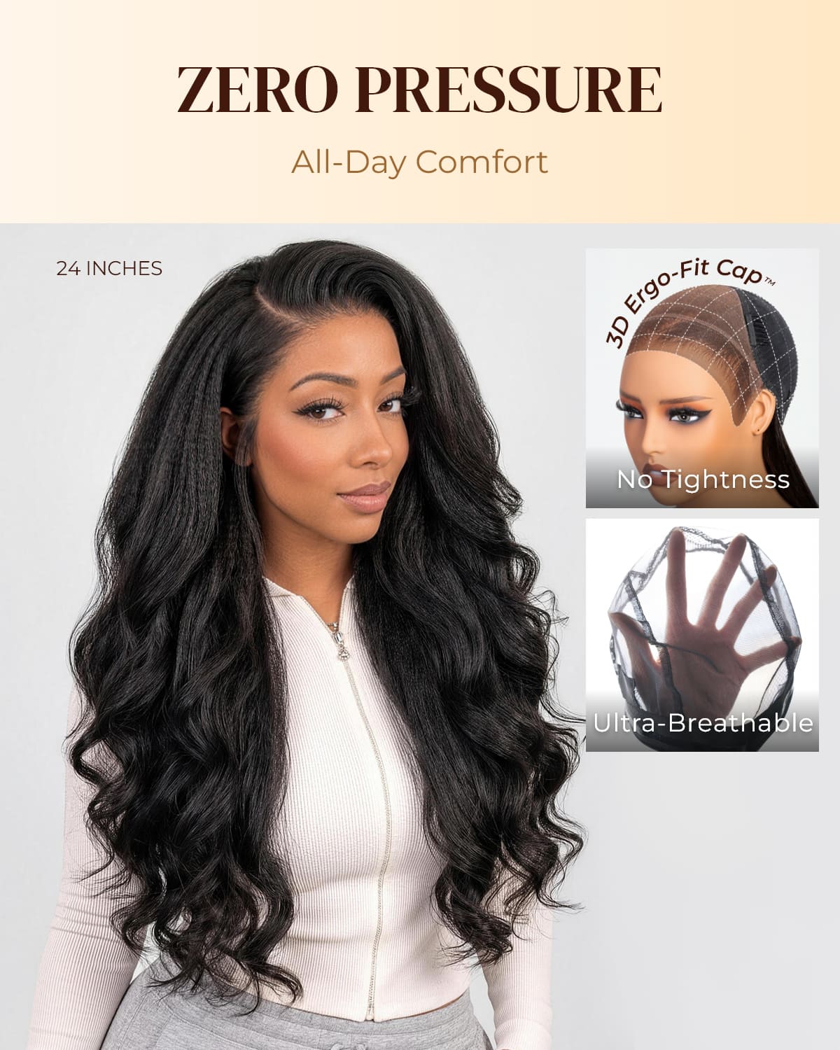 Arabella Zerowear™ Invisible HD Lace Glueless Wig 13x6 Lace Yaki Body Wave 100% Human Hair Natural Black