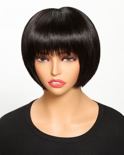 Arabella 6 inches Non-Lace Natural Black Straight Bob Wig Machine Made Wig