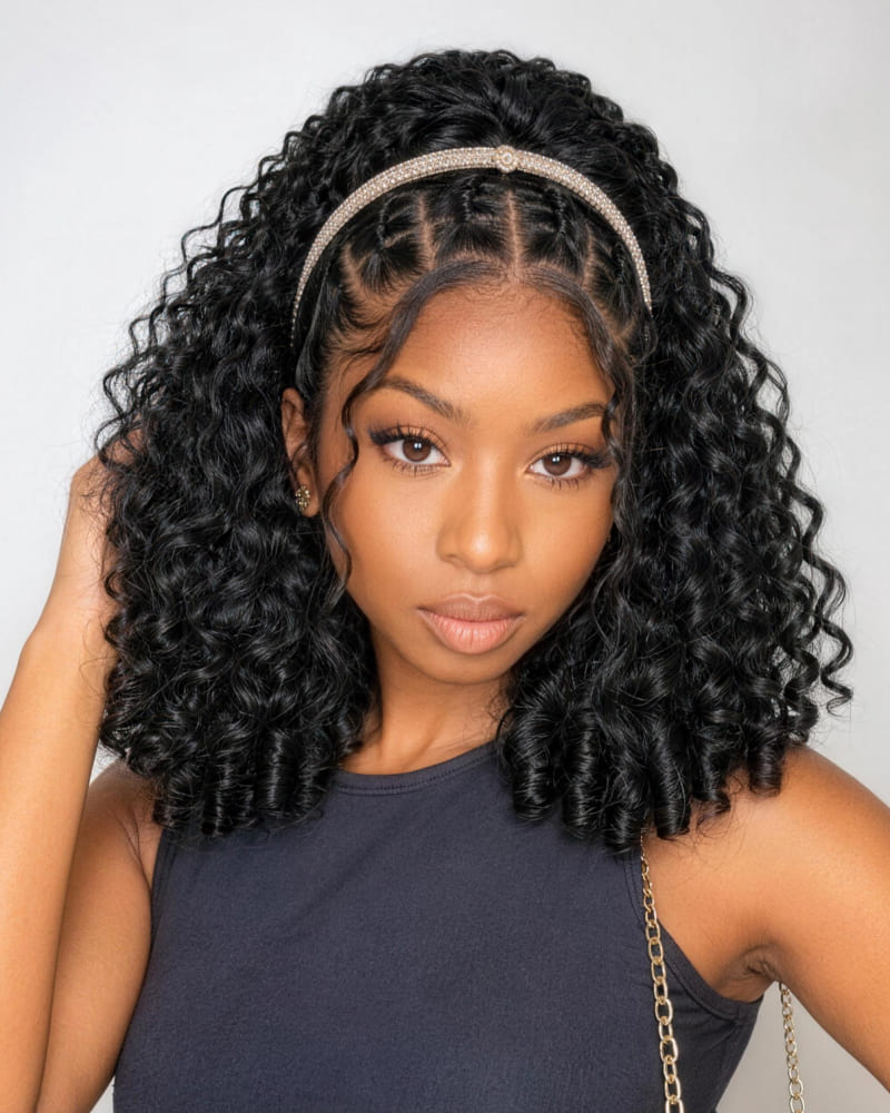 Arabella Jerry Curly with Burmese Curly Ponytail Natural Black Hair Extensions Instant Volume 100% Human Hair