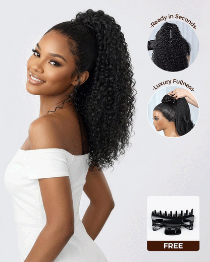 Arabella Jerry Curly with Burmese Curly Ponytail Natural Black Hair Extensions Instant Volume 100% Human Hair