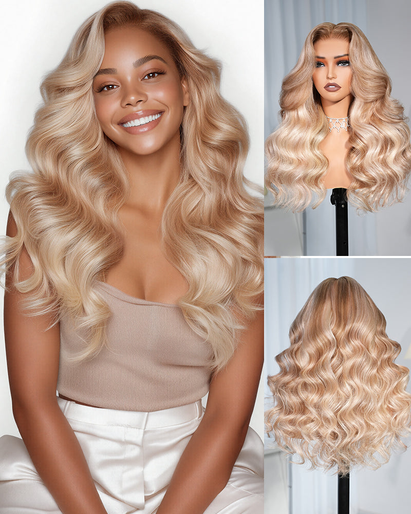 Arabella 13x6 Three-Go™ Ash Blonde Highlight Glueless Wig Loose Body Wave With Drawstring 100% Human Hair Wig
