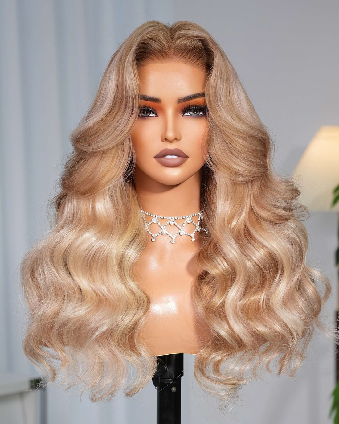 Arabella 13x6 Three-Go™ Ash Blonde Highlight Glueless Wig Loose Body Wave With Drawstring 100% Human Hair Wig