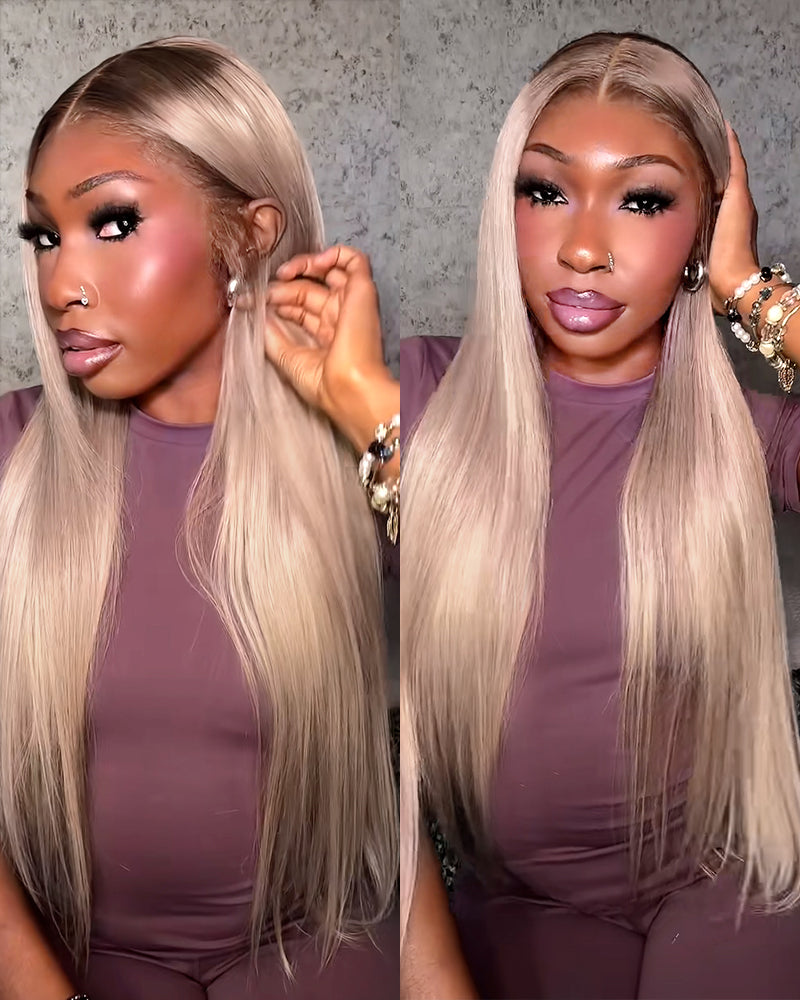 Arabella 13x6 Three-Go™ Ash Blonde Ombre Glueless Wig Silky Straight With Drawstring 100% Human Hair Wig