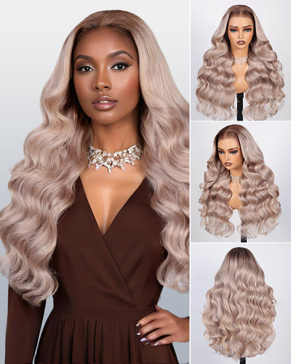 Arabella 13x6 Pre-All Glueless Ash Blonde Ombre Loose Body Wave/Silky Straight Wig Invisible Knots Realistic Hairline