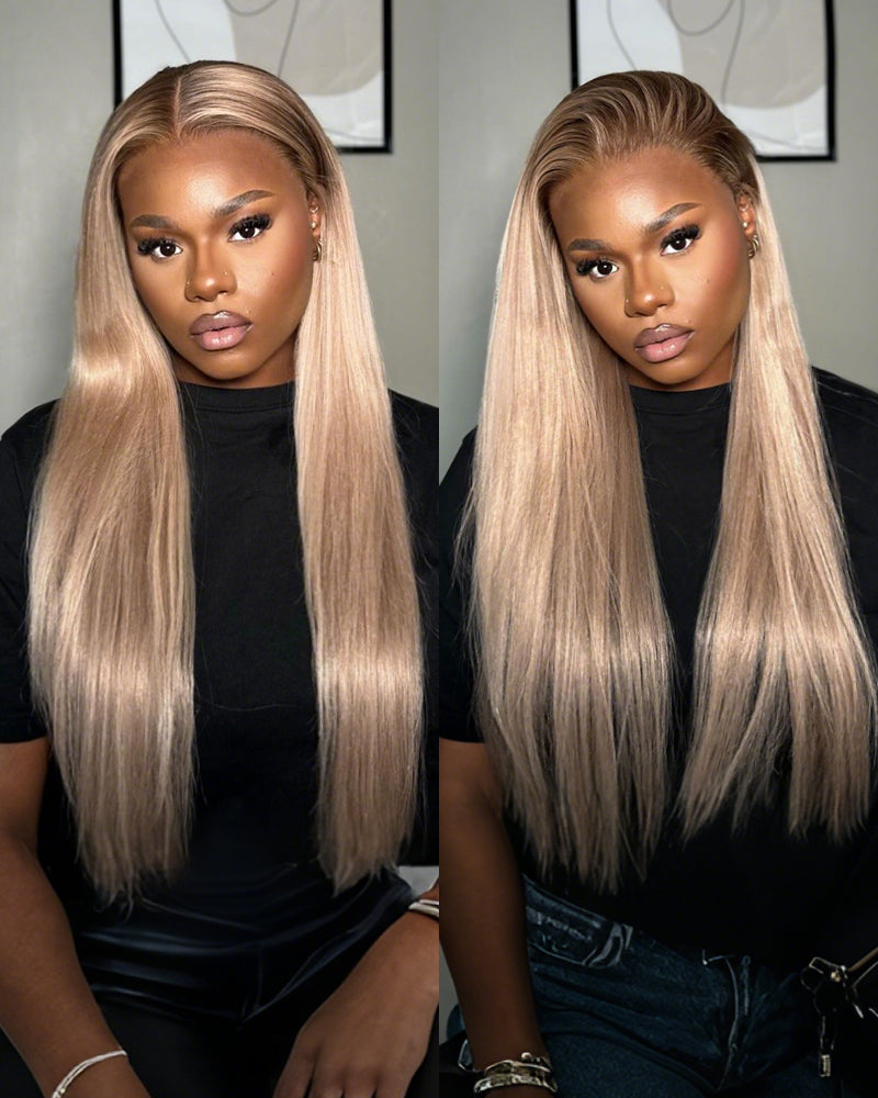 Arabella 13x6 Three-Go™ Ash Blonde Ombre Glueless Wig Silky Straight With Drawstring 100% Human Hair Wig