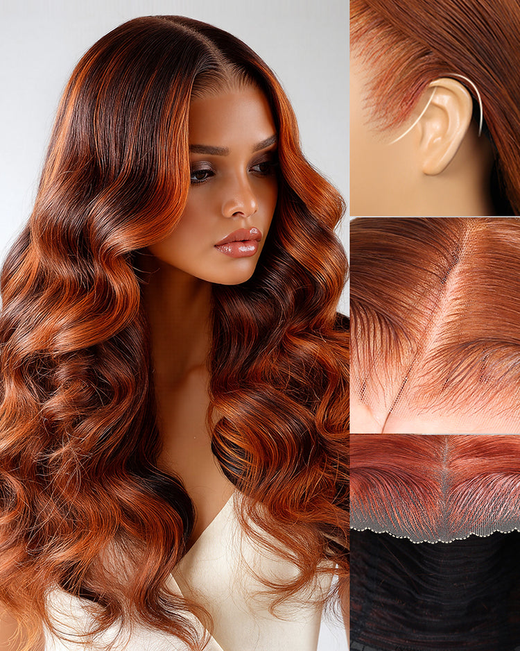 Auburn Highlights Brown Hair Glueless Wig