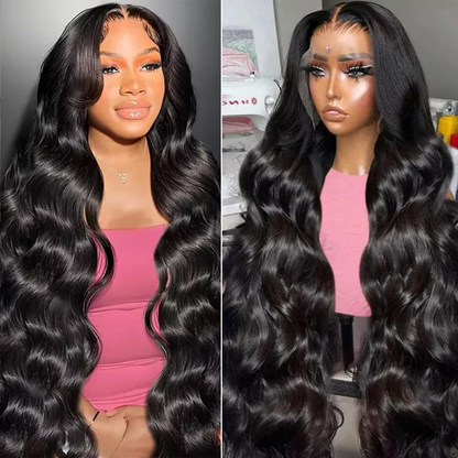 30“ 13x4 Lace Front Straight Bleached Knots Natural Black with C-Part Design Human Hair Wig