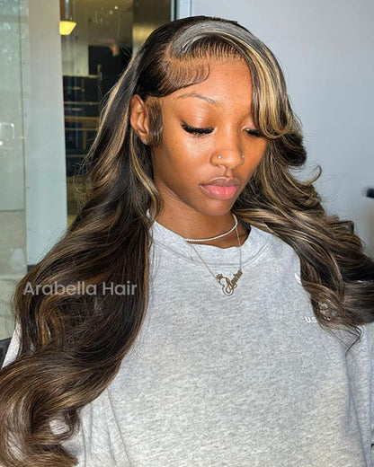 【Bogo Sale】Balayage Highlight Colored Straight 13x4 Lace Front Human Hair Wig