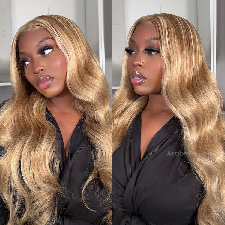 【$299 = 2 WIGS】Arabella 13x4 Frontal Lace Blonde Khaki Highlight Body Wave Wig Invisible Knots