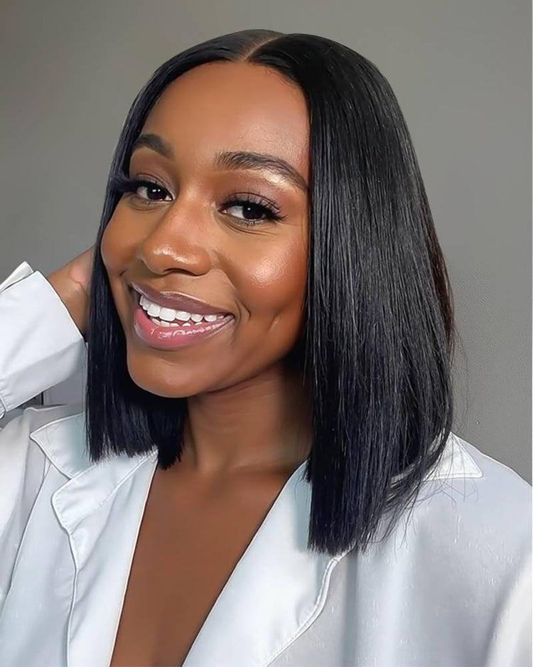 Silky Straight Natural Black 13x4/6x5 Pre-Cut Lace Front Human Hair Wig