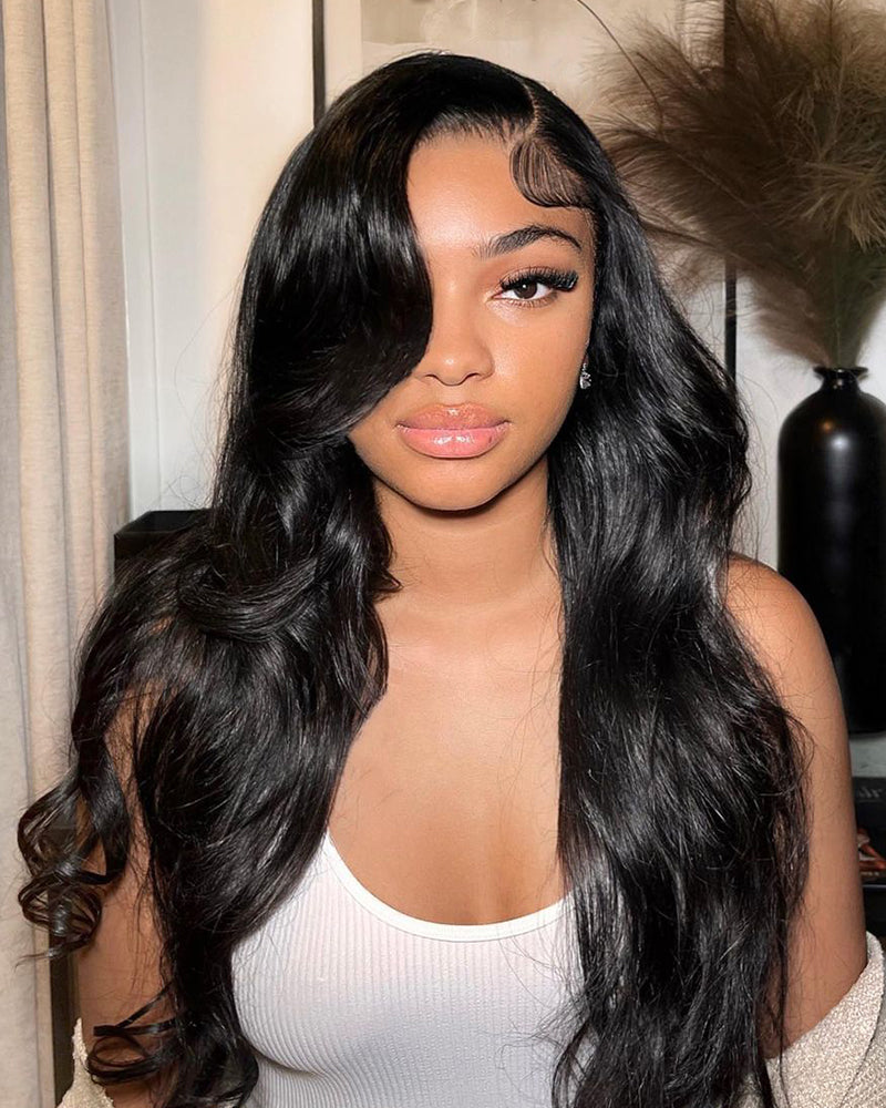 HD Lace 13x4 Frontal Body Wave Natural Black Human Hair Wig Free Part
