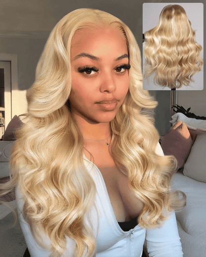Arabella 13x6 Three-Go™ Extra Long Blonde Khaki Highlight Glueless Loose Body Wave With Drawstring 100% Human Hair Wig